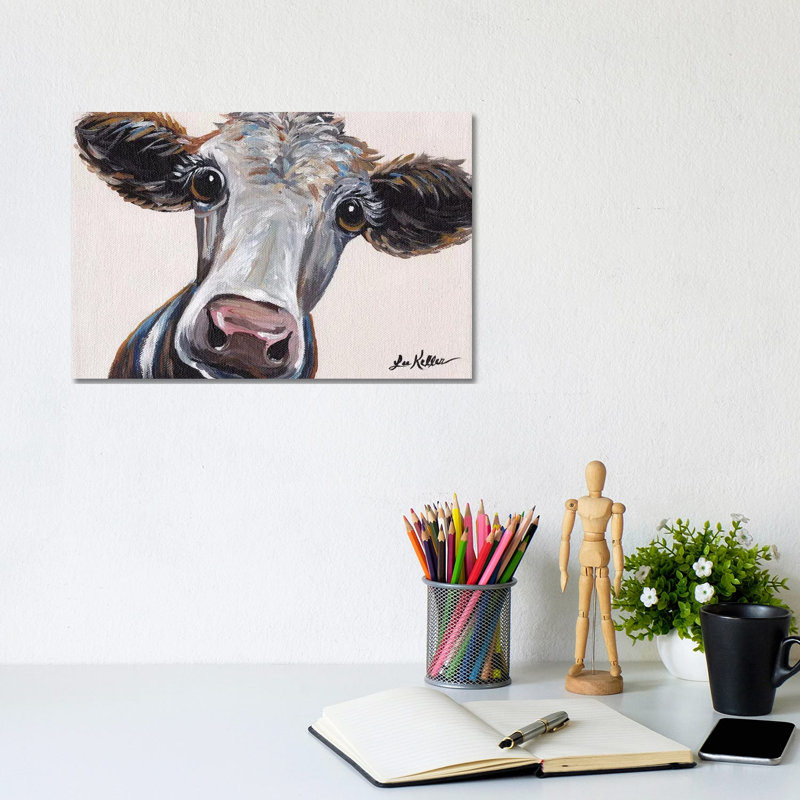 Cora The Cow On Neutral by Hippie Hound Studios - Wrapped Canvas Painting, 20.32 cm H x 30.48 cm W