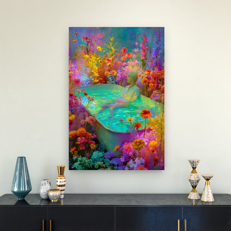 «Enchanted Floral Bath Colorful Ethereal Peaceful Flower», art mural, H 36 po x l 24 po