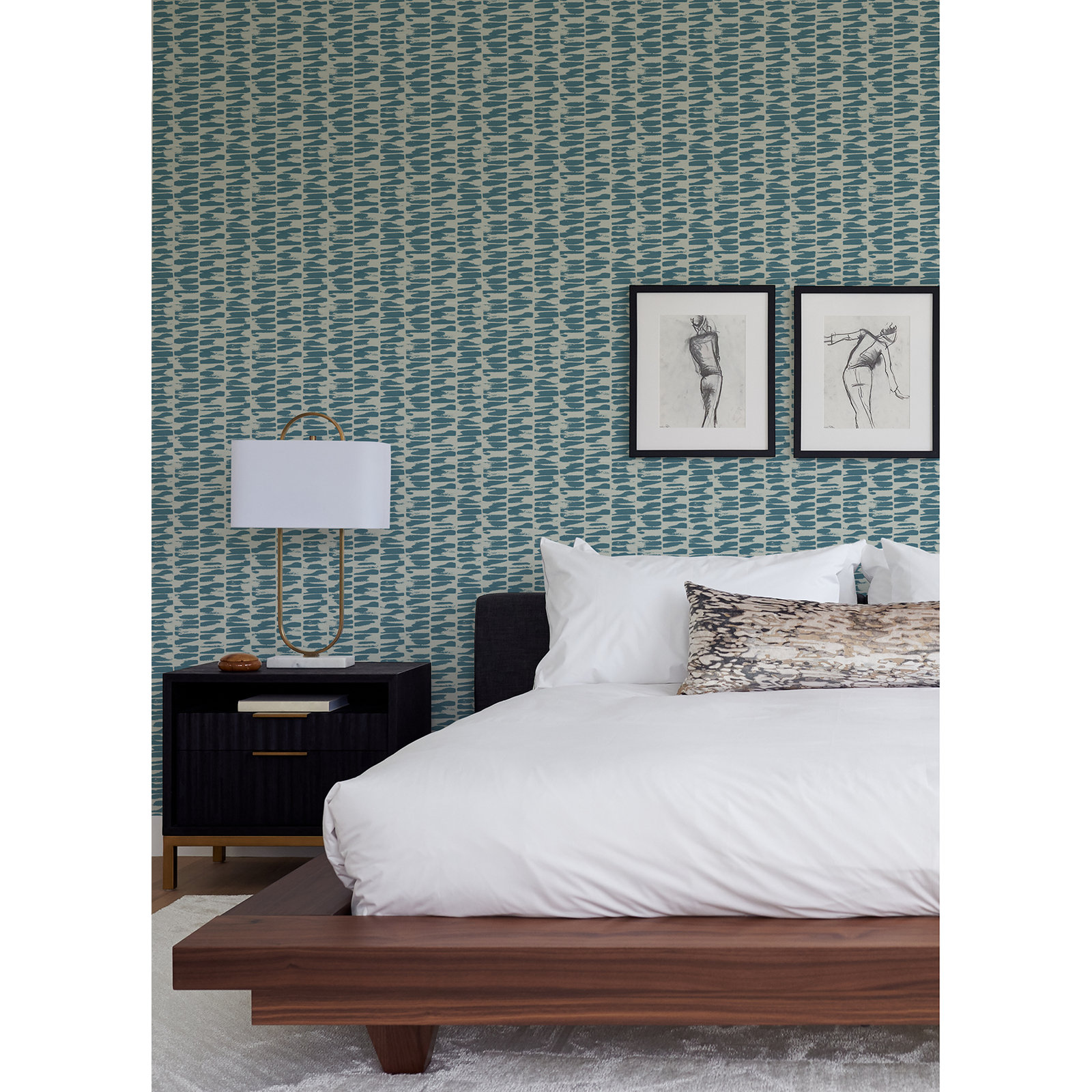 Ravi 33' L x 20.5" W Wallpaper Roll, Green/White