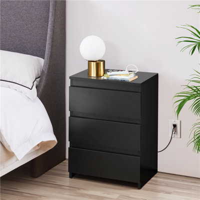 Barkim Simple 3-Drawer Vertical Nightstand With 3 Drawers And Charging Station by Wade Logan
