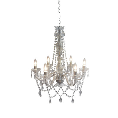 6-Light Chrome Chandelier With Clear Crystals