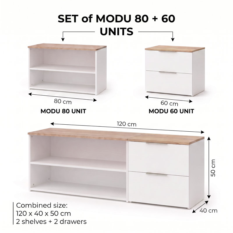 140cm Wide 2-Piece Modular TV Stand with Open Storage and 2 Drawers, Sonoma Oak/White