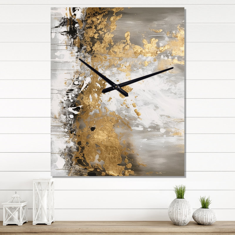 Or et blanc abstrait - horloge murale abstraite, H 28 po x l 12 po x P 1 po