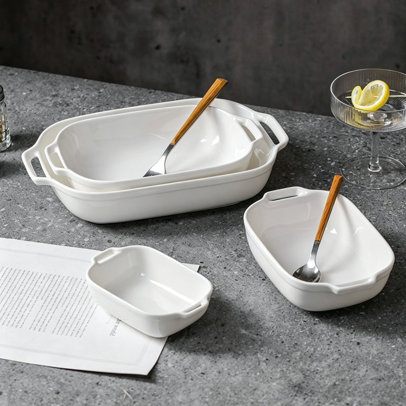 Ensemble de plats de cuisson rectangulaires en céramique blanc pur Minimalist (3 pièces)