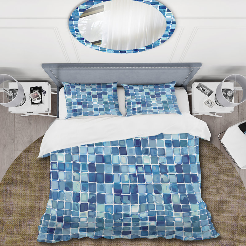 Ensemble de housse de couette bleu Midcentury Mosaic Tiles, Housse de couette simple + 2 taies décoratives st
