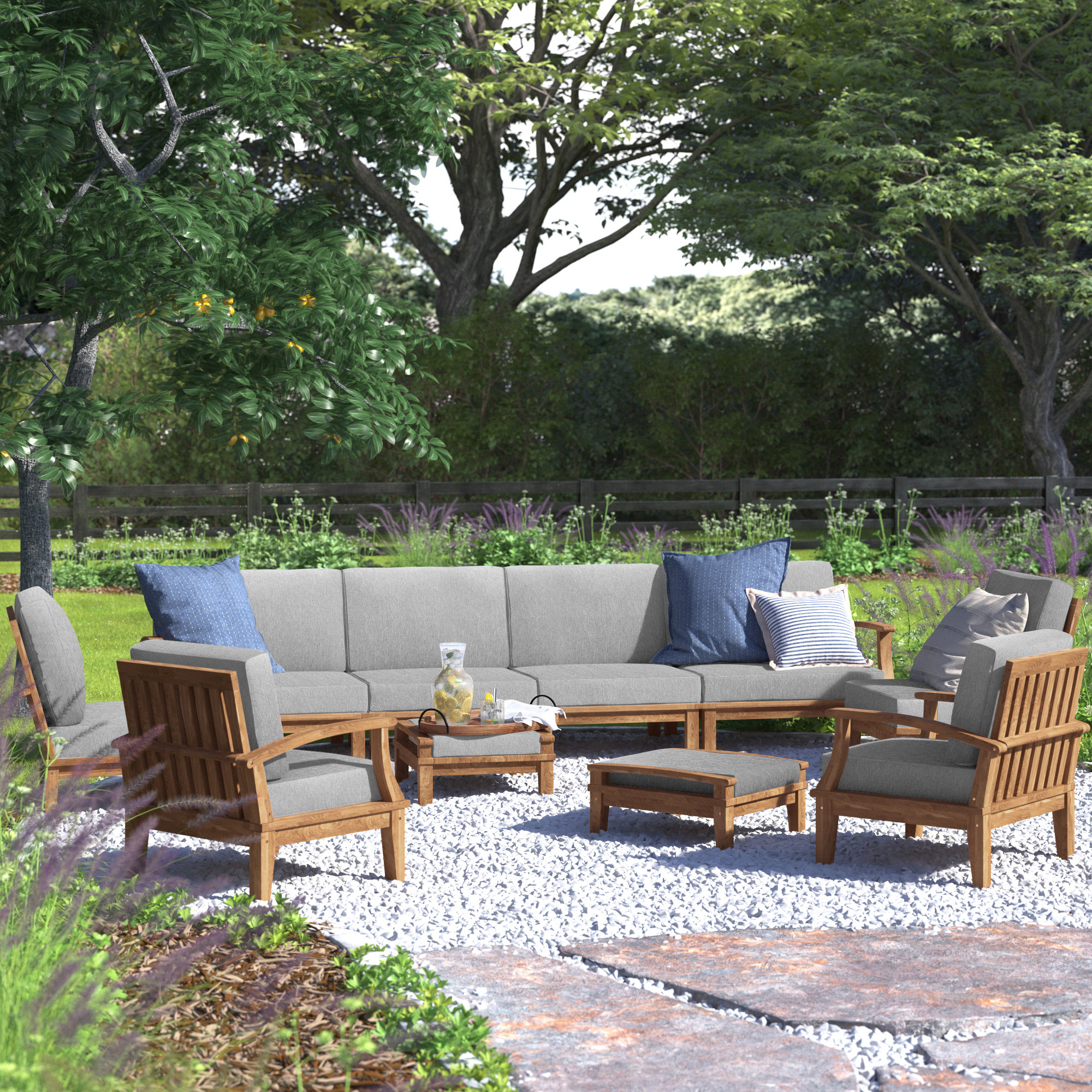 Modway Marina 10 Piece Outdoor Patio Teak Set, Gray