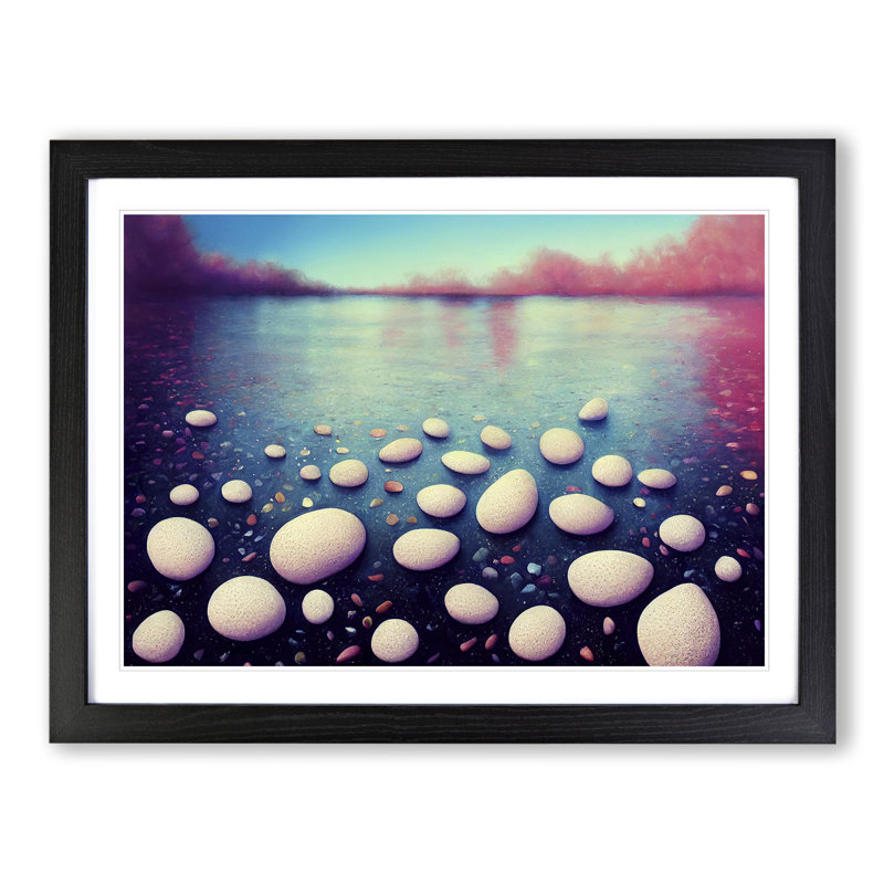 XH1022-6857X Pebbles By The River - Picture Frame Print, Black, 46cm H x 64cm W x 2cm D