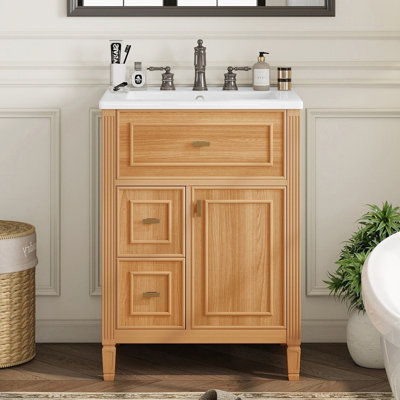 Meuble-lavabo avec lavabo, meuble-lavabo avec tiroir rabattable et deux tiroirs Defelice