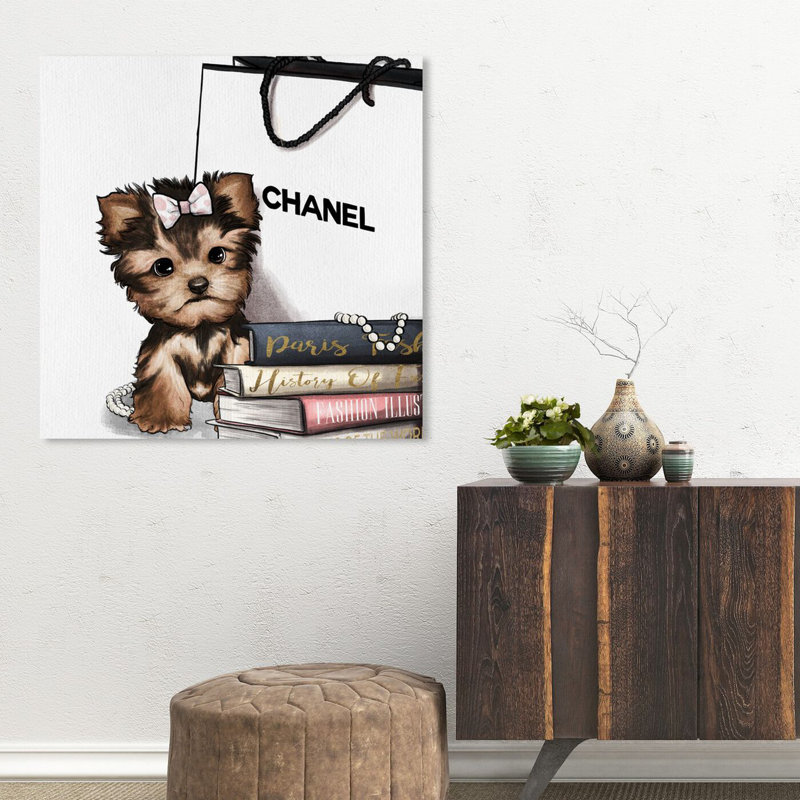 «Fashion Book Yorkie Glam Custom», impression, Toile tendue, H 16 po x l 16 po