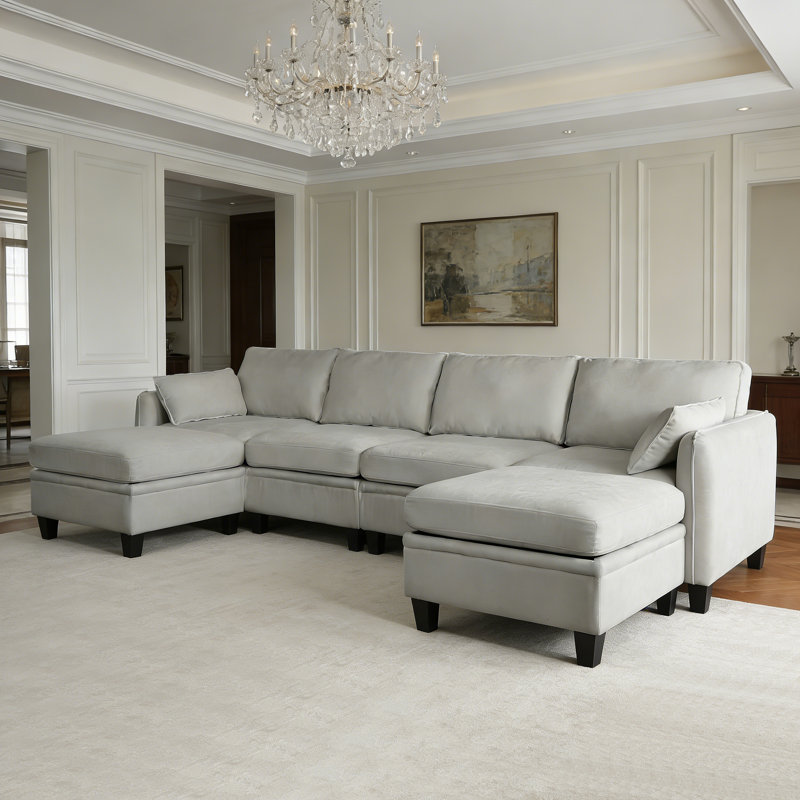 Ensemble de canapé modulaire en chenille de 109 pouces, canapé Cloud en forme de U avec repose-pieds de rangement, combinaison de canapé de salon DIY