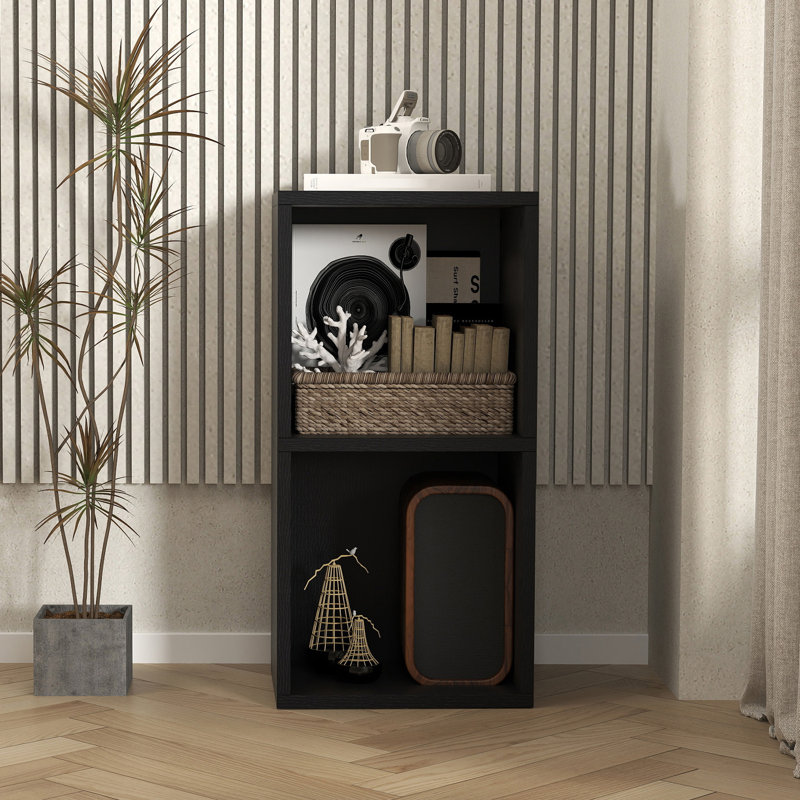 Bibliothèque étroite Narielle, Noir, (2 tablettes) H 24 po x l 11,8 po x P 9,3 po