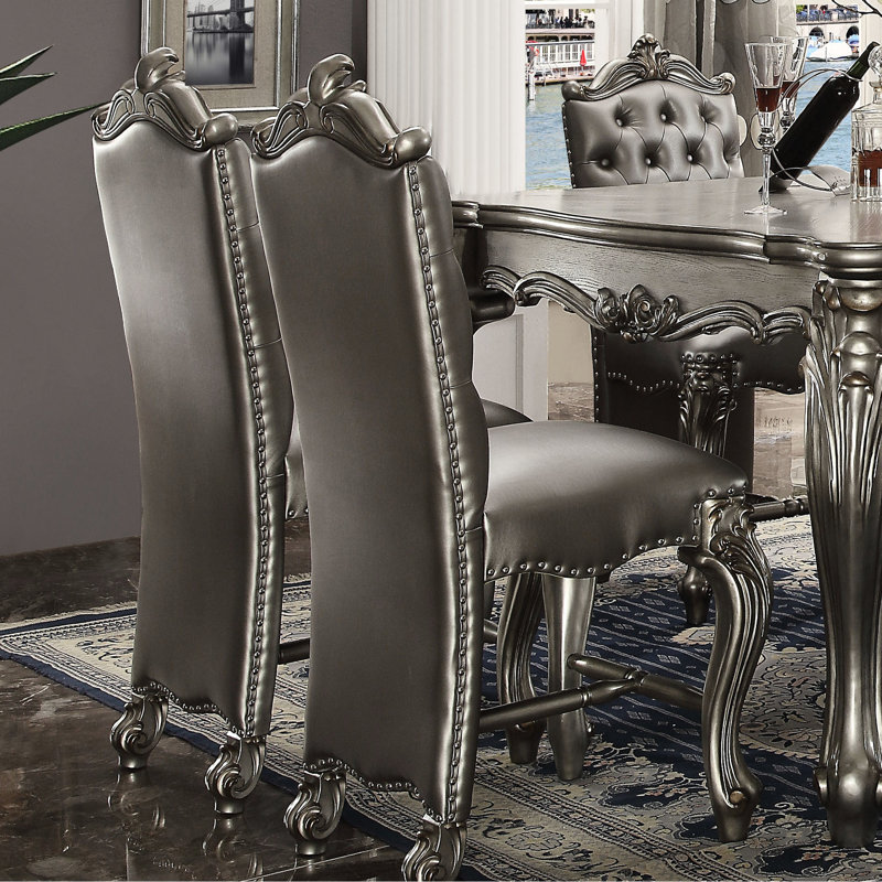 Chaises à hauteur de comptoir argentées et platine antique (paire) pour salle à manger de 2 personnes, Noir