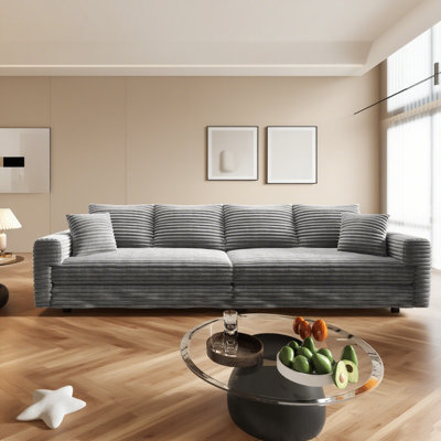 102.4 " Plush Corduroy 4-Seat Sofa,Modern Comfy Upholstered Sofa Cloud Couch,Deep Seat Couches with Soft Pillows,Convertible Deep Seat Sofa Lounge Cha by Mercer41