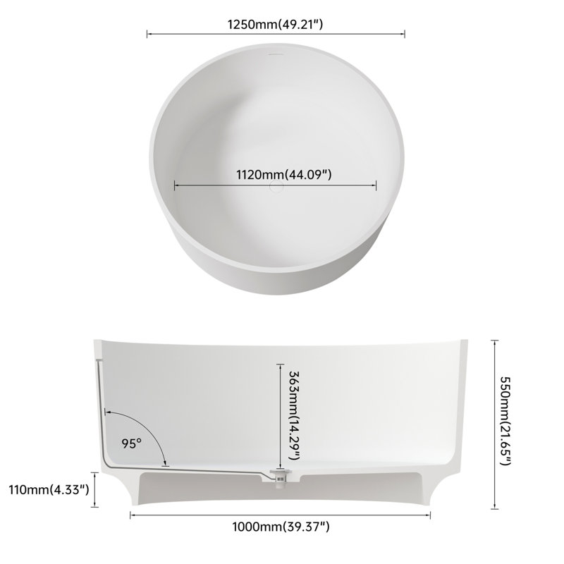 49 Inch Solid Surface Soaking Bathtub - Deep Soak Freestanding Tub