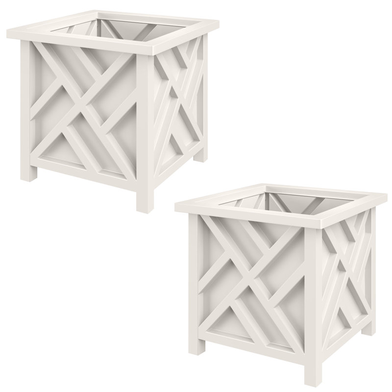  Lattice Planter Box 2-Pack, White, White