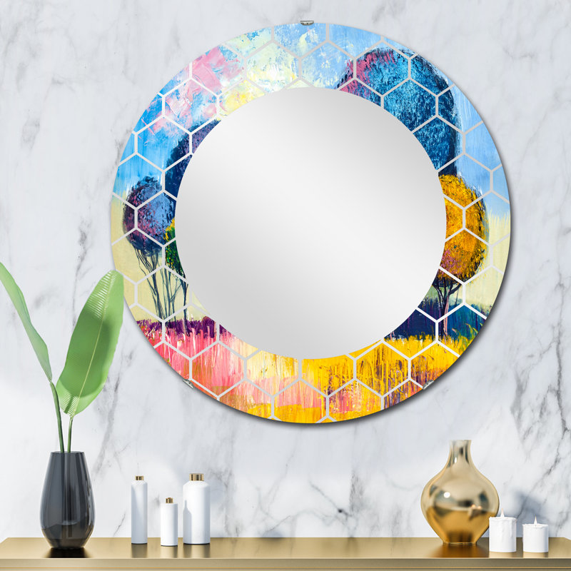 Autumn Fantasy Trees III - Miroir mural moderne, 32 po x 32 po