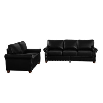 2+3 Sectional Living Room With Extra Storage, Black Faux Leather, Strong Solid Wood & Metal Support, Soft Cushions, Easy Assembly Method Leather For Room, Construction, Cushions