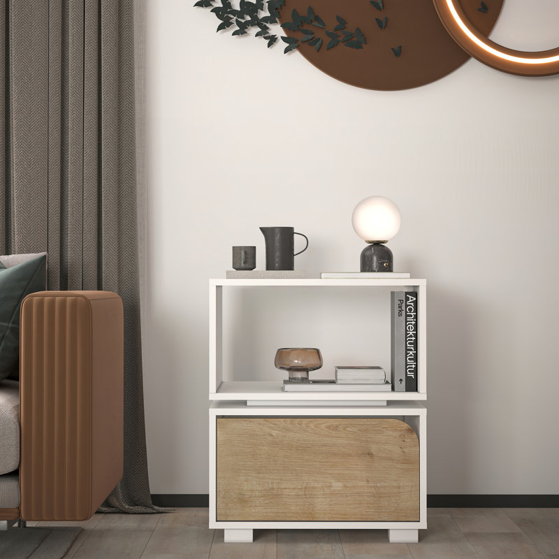 End Table, White Body / Oak Door
