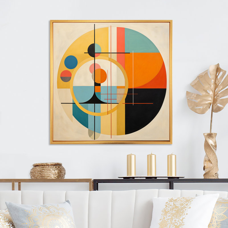 «Odyssey Midcentury Retro Abstract Geometrics», reproduction sur toile, H 30 po x l 30 po x P 1 po, Cadre flottant doré