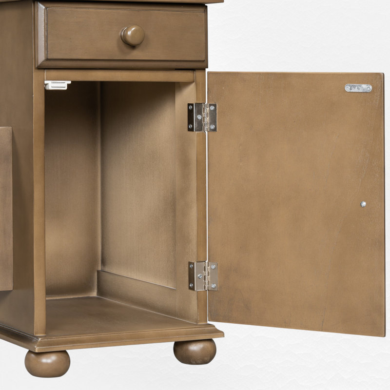 Table d'appoint à plateau rabattable avec ports USB, un tiroir multifonctionnel avec porte-gobelets, Brun