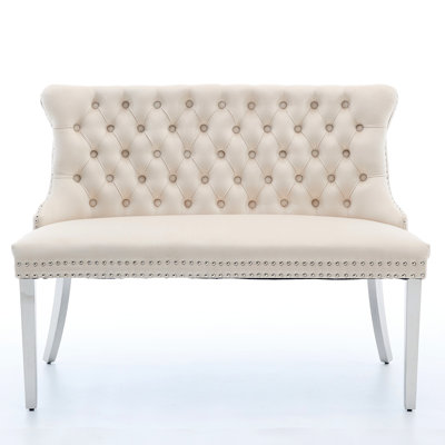 Velvet Double Dining Loveseat Bench, Kitchen & Dining Seating, 2-Seat Tufted Bench With Handmade Buttons, Wing Back, Stainless Steel Legs, Mid Century Modern