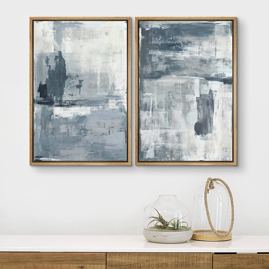 Grunge Abstract Paint Stroke Effect " Gray Blue Graffiti Stroke Collage " 2 - Pieces IDEA4WALL