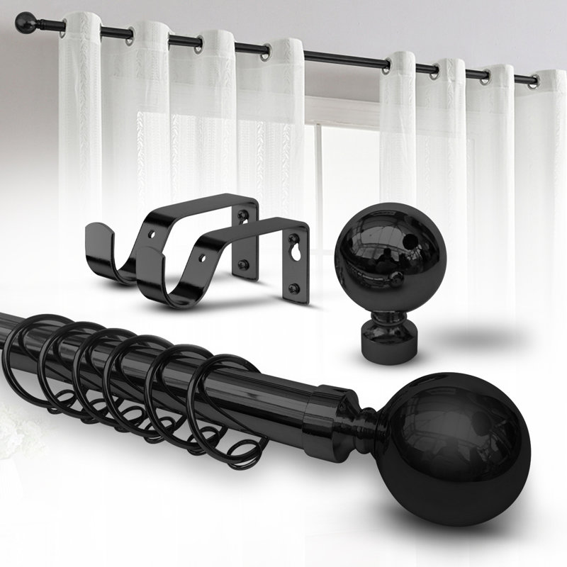 Adjustable 4.5cm Double Curtain Pole, 160cm - 300cm, Matte Black