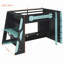 Lit mezzanine en bois avec bureau, tablettes multiples et lumière RVB-1355793982