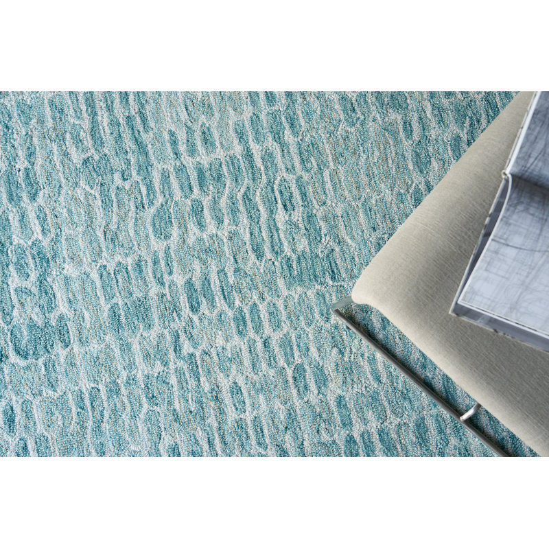 Ink Blot Wool Abstract Area Rug in Turquoise/Gray, Rectangle 9' x 12'