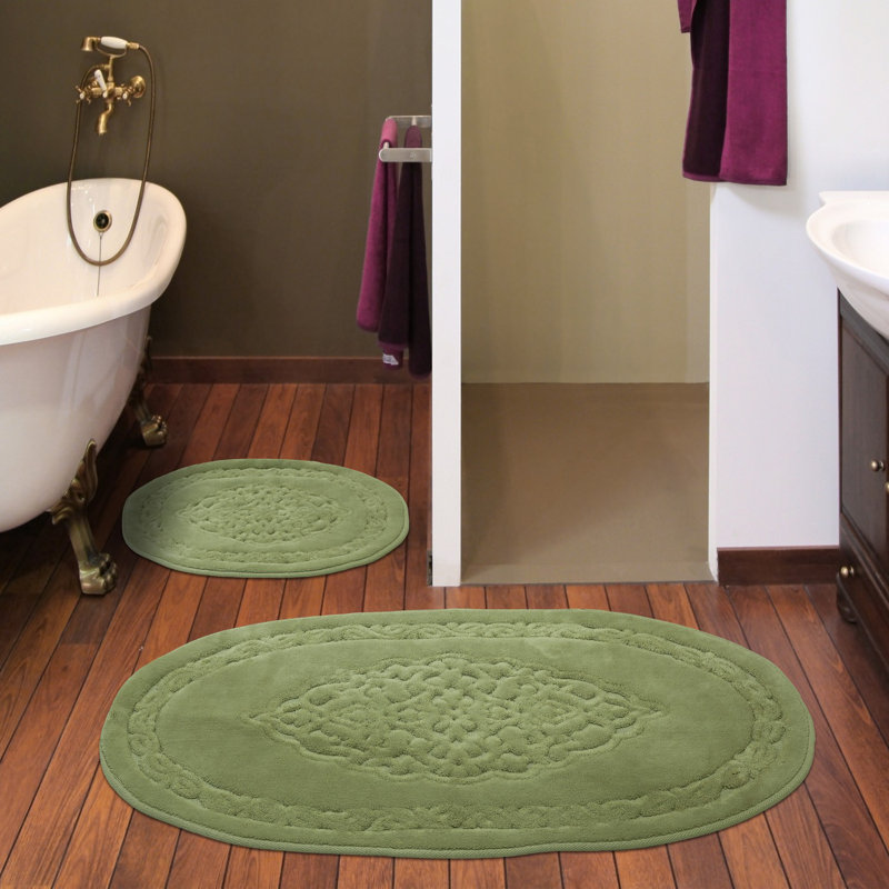 Cotton Non-Slip Bath Rug, Green