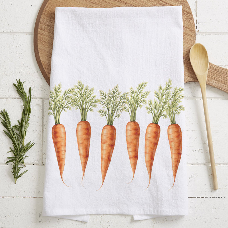  Carrot Patch Tea Towel, White/Orange/Green Carrot