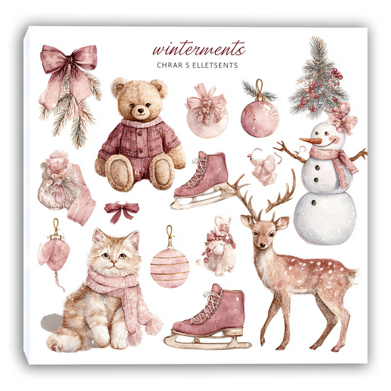 «Pink Winter Elements Set I», art mural sur toile tendue, H 40 po x l 40 po