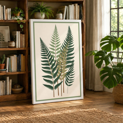 Three Fern Fronds Botanical - Wrapped Canvas