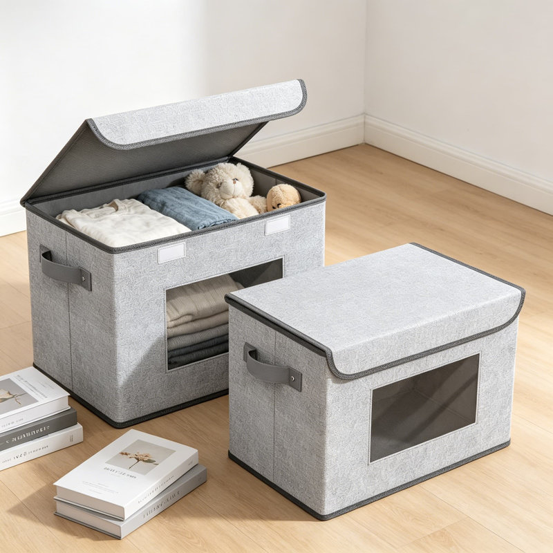 Bacs de rangement pliables en tissu avec couvercles, cubes de rangement pliables pour placard, chambre à coucher et maison, grand 17 po x 12 po x 12 po, gris, paquet de 2