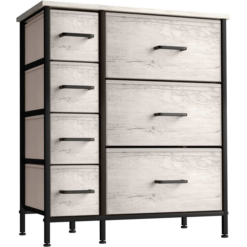 Gray Faux Wood and Steel 6-Drawer Dresser