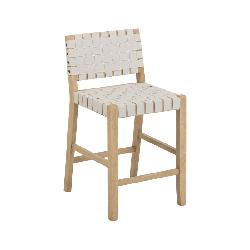 Tabouret de bar en similicuir tissé avec dossier et pieds en bois massif, 1