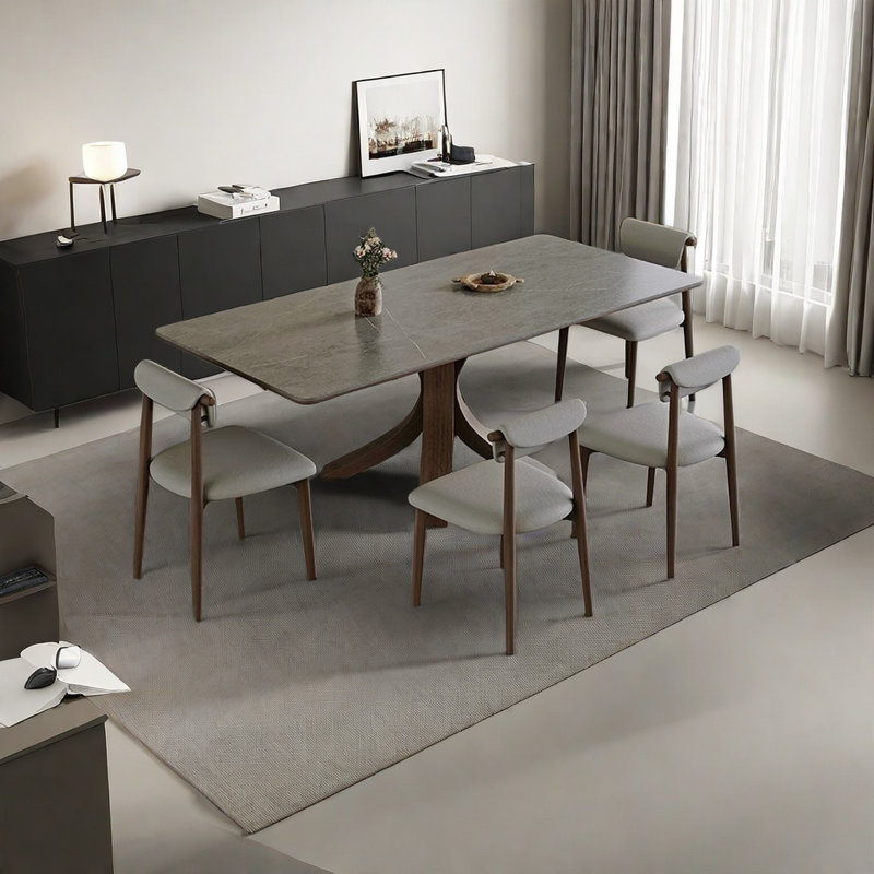 Solid Wood & Slate Table Modern Minimalist Walnut, 29.52"H x 59.05"L x 31.49"W