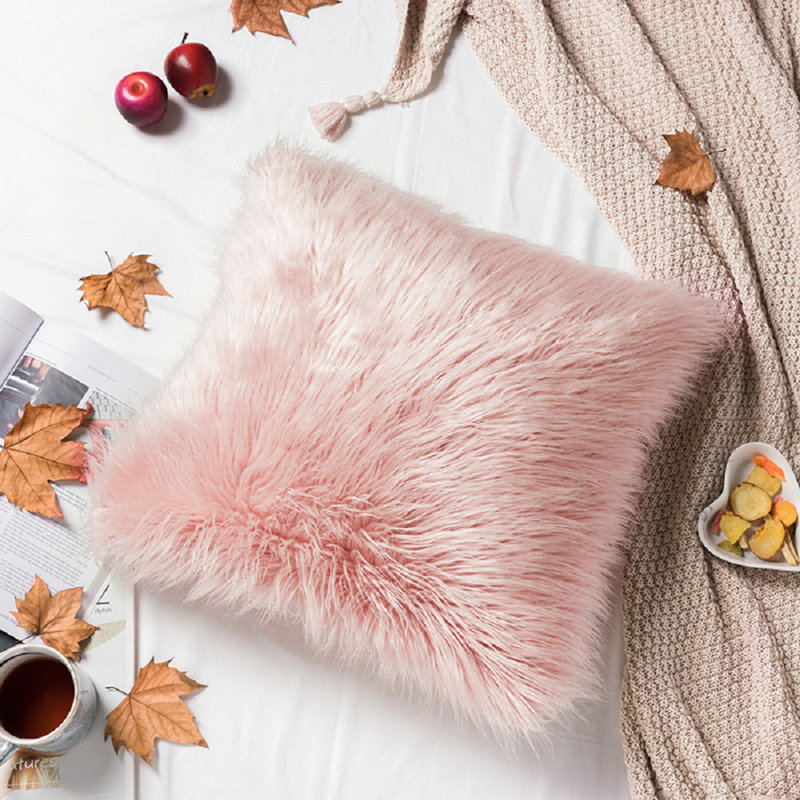 Cristopher Fluffy Faux Fur Cushion Cover, Pink, 45 x 45cm