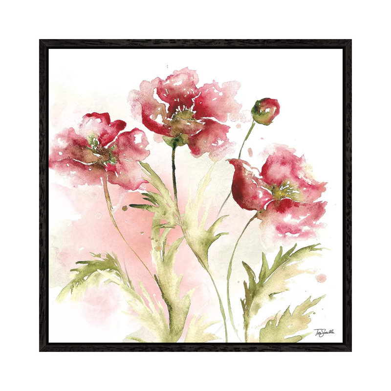 Blush Watercolour Poppy III - Painting on Canvas, Black Framed, 66.04 cm H x 66.04 cm W