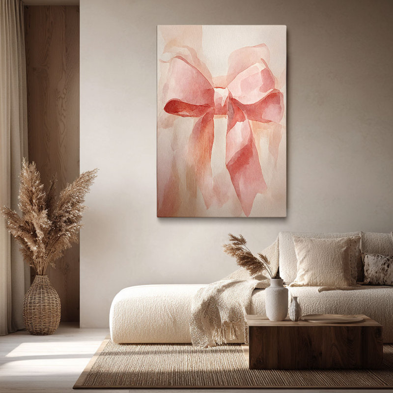 Soft Blush Pink Watercolor Bow Canvas Print - Urban Studio, 36*24 inch (90*60*2cm)