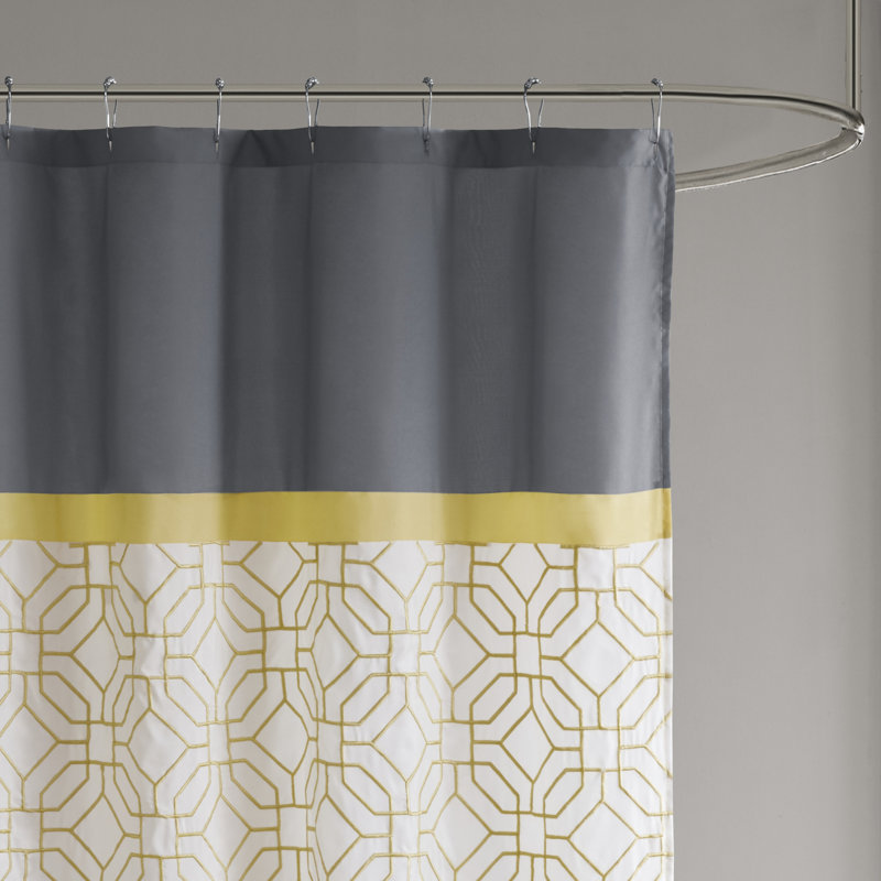 Donnell Embroidered and Pieced Shower Curtain, Yellow/Grey