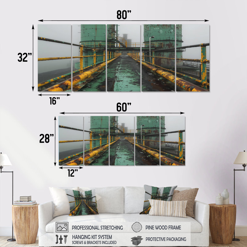 Ensemble de décorations murales Monocrhome - Usine grise et verte III - usines, H 28 po x l 60 po