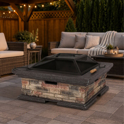29" Outdoor Burning Fire Pit，Square MgO Wood