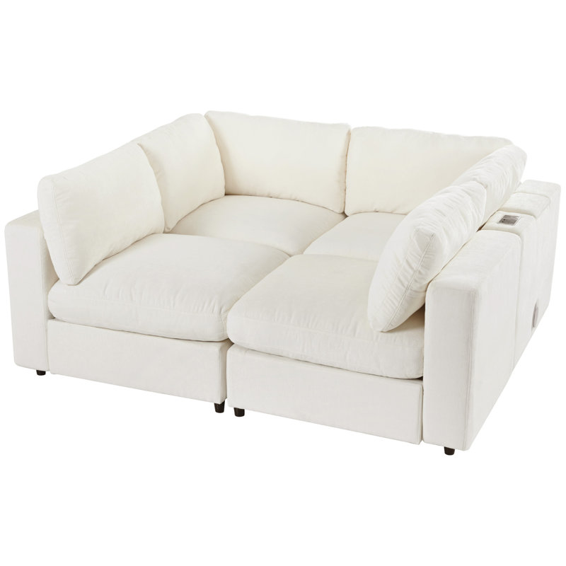 133.5" Modular Sofa With Storage, USB/Wireless Charging & Bluetooth Speaker