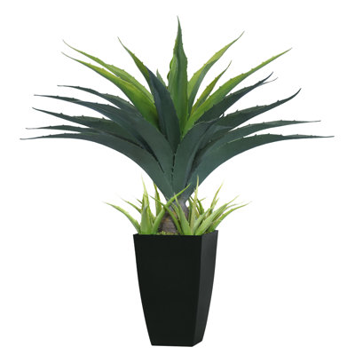30 inches Artificial Aloe Vera Plant in Pot -30 inches  Tall Realistic Fake Succulent with 4 Small Agaves, Low Maintenance Home Office Desk Decor, Ready-to-Use Square Planter