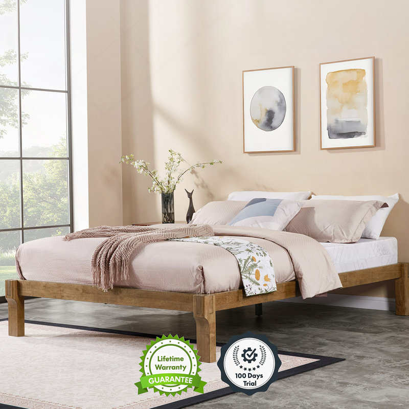 Lit réglable en bois massif, lit à menuiserie japonaise avec élévation de la tête, capacité de 1200 lb, design rustique et Mid-Century moderne, lit plateforme en bois d'hévéa