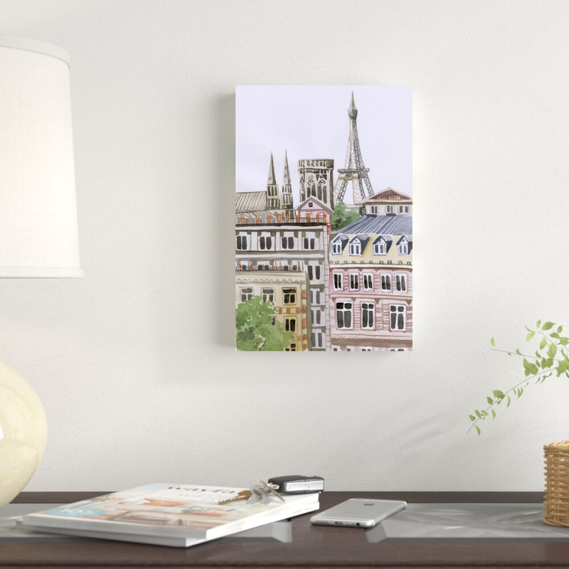 " Colourful Paris Building " Painting Print, 12" H x 8" W