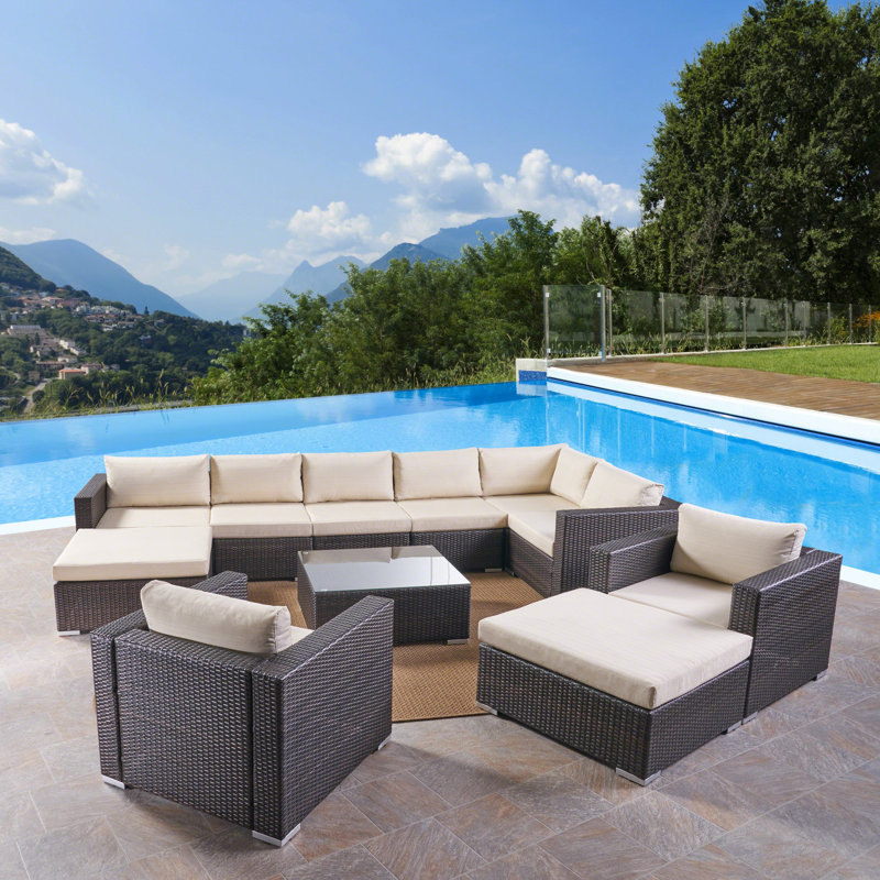 8 - Person Patio Conversation Set with Cushions, Multibrown Frame / Beige Cushion