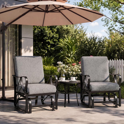 Fauteuil oscillant de véranda, chaise berçante berçante avec coussin amovible, structure en métal robuste, accoudoirs incurvés, chaise berçante extérieure pour jardin, cour, pelouse, ensemble de chaises berçantes pour patio 2