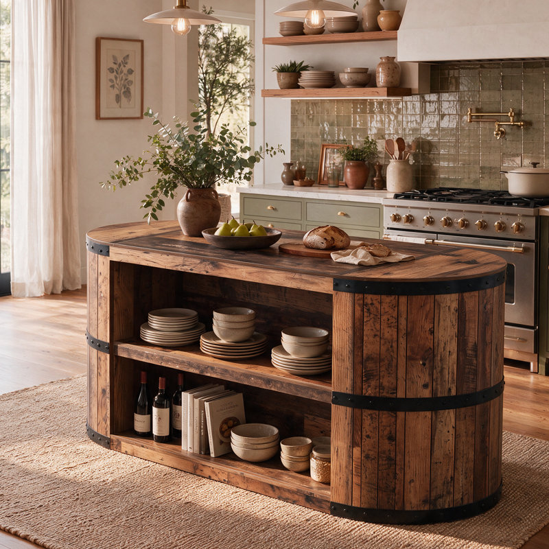 Îlot de cuisine de 180 cm avec tablette de rangement ouverte